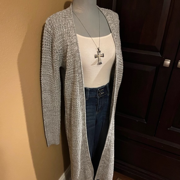 Knitted Grey Long Duster Cardigan - Picture 4 of 12